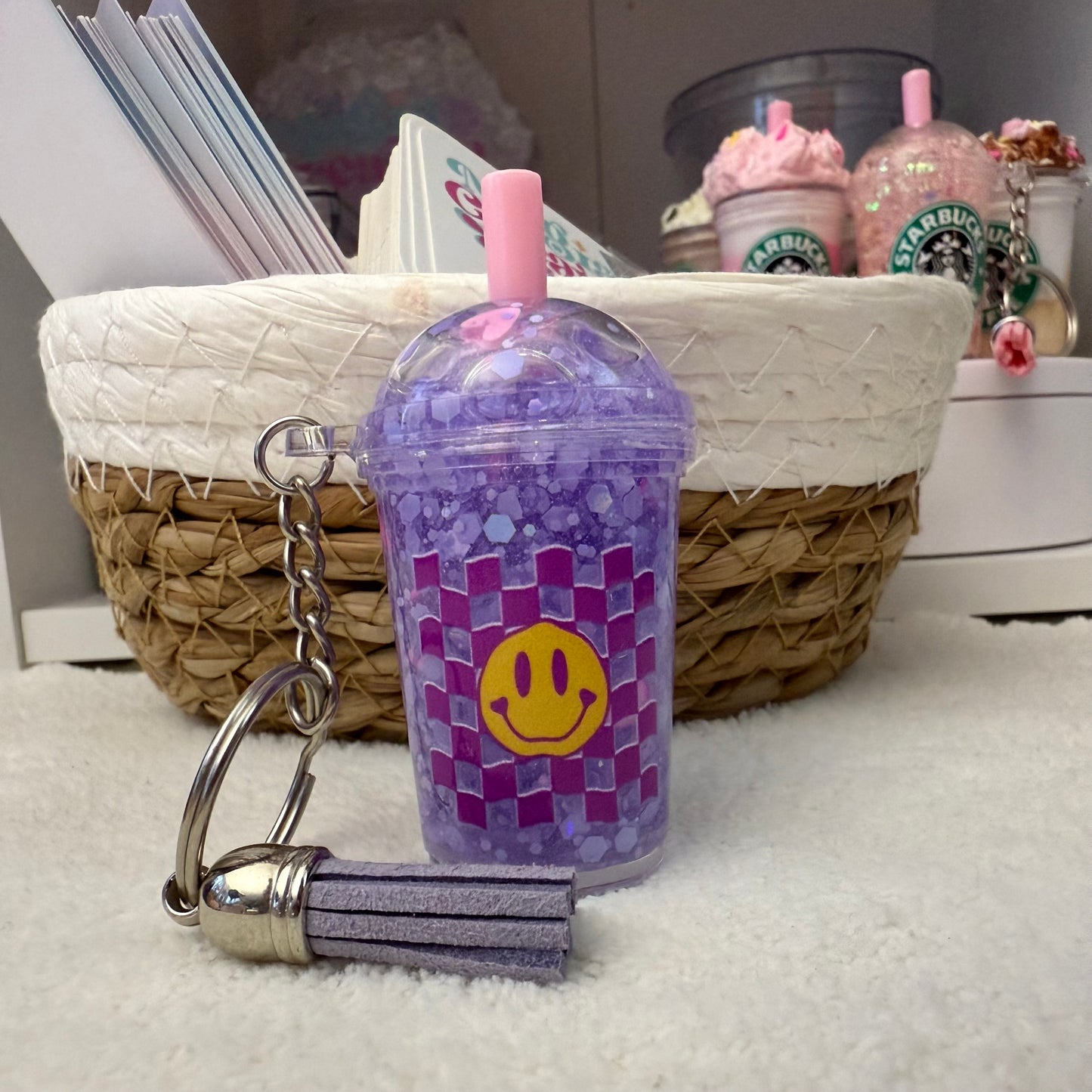 Purple mini snow globe keychain
