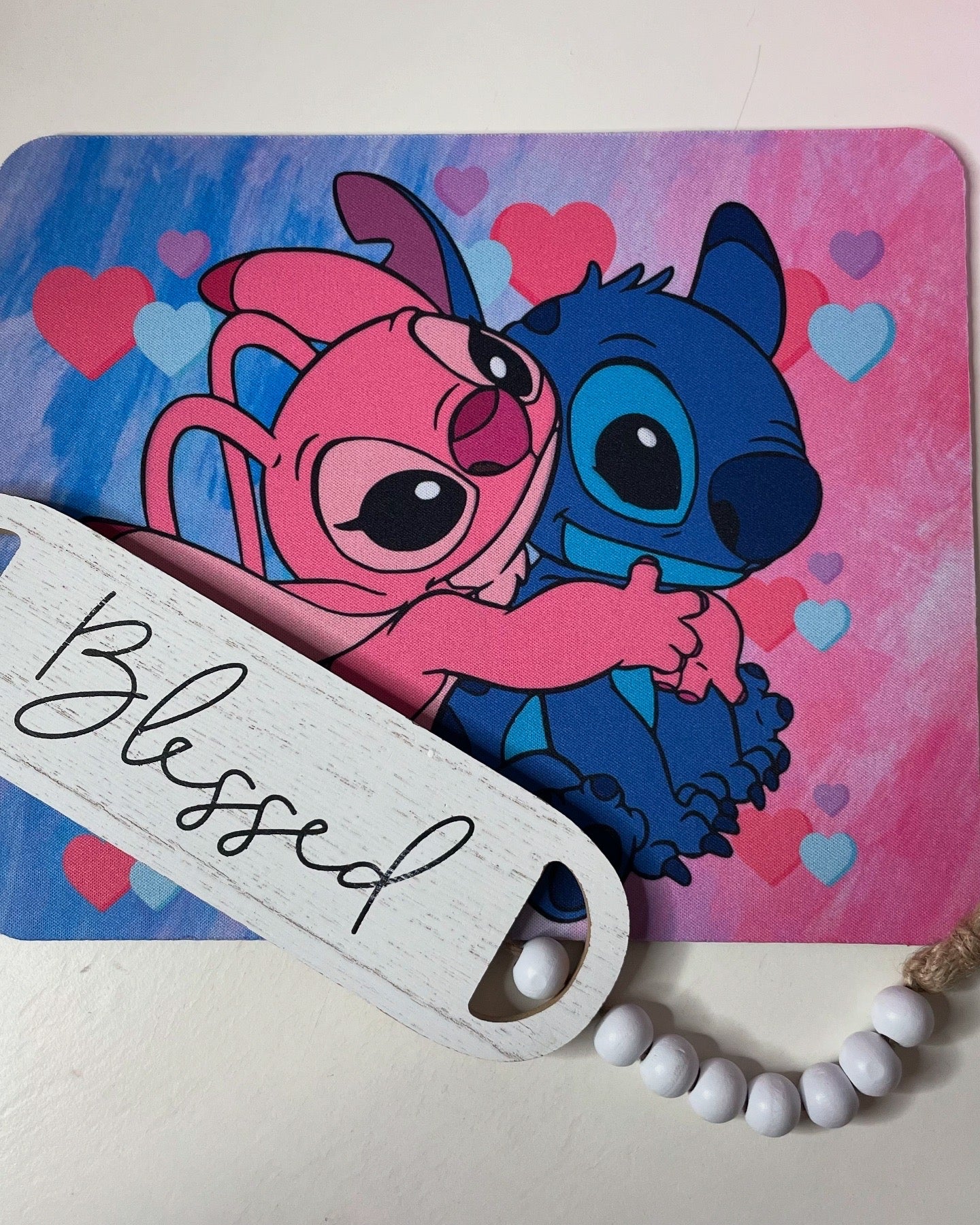 Pink & blue aliens mouse pad