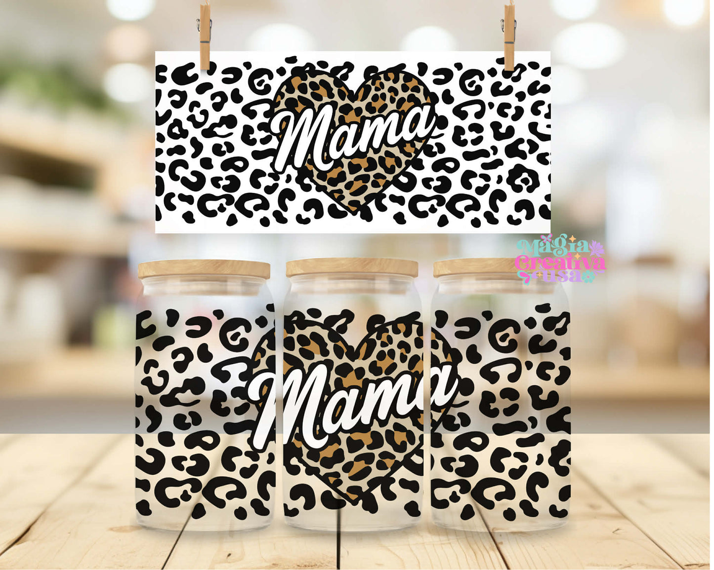 Mamá leopardo corazón uvdtf wrap