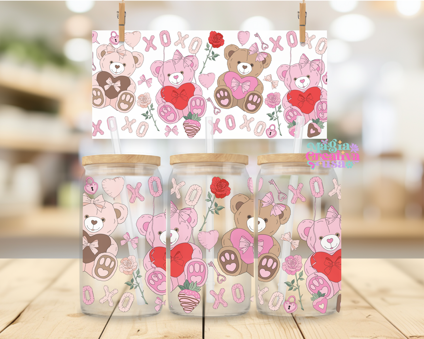 Pink & brown bears uvdtf wrap