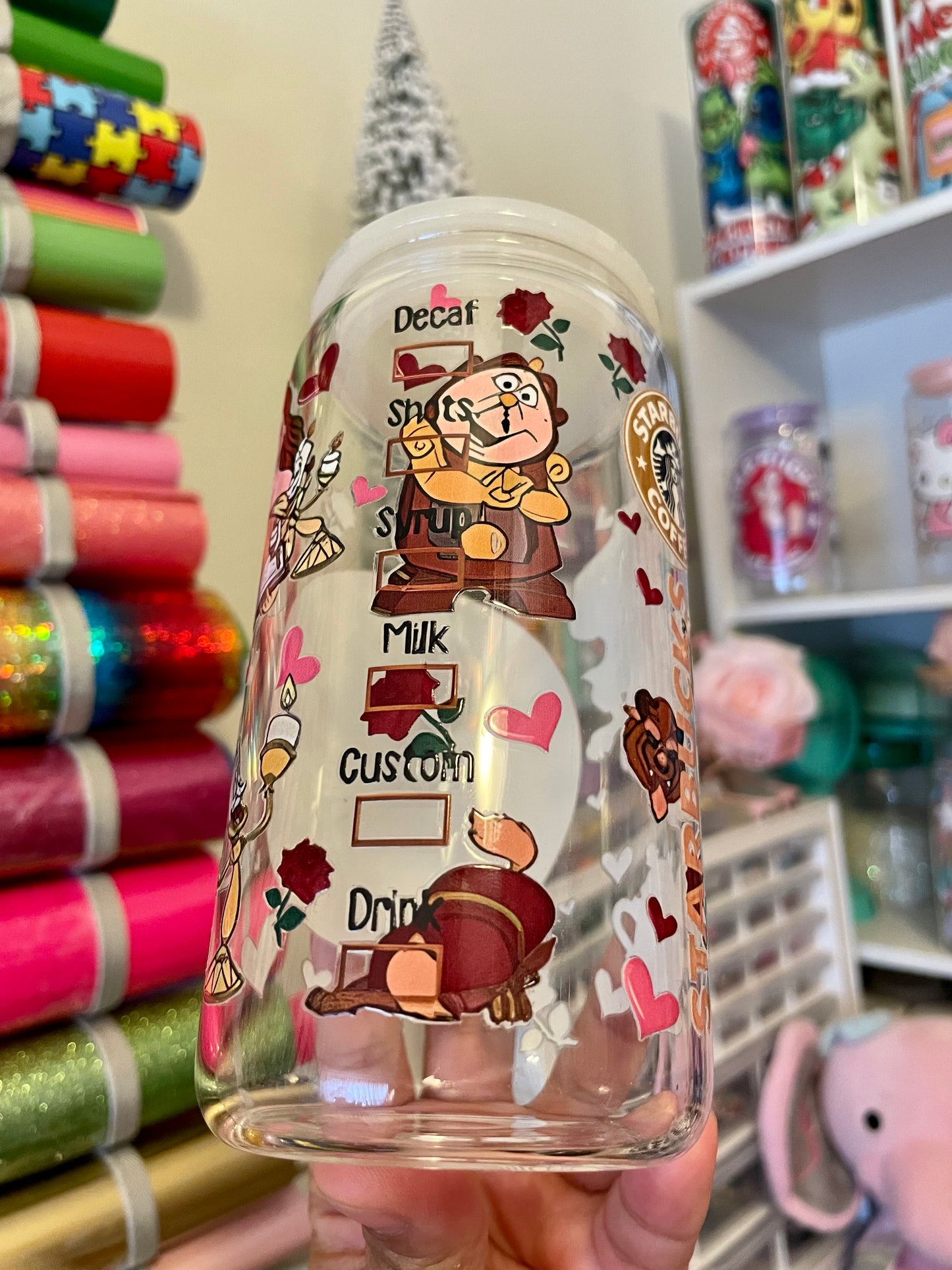 Beauty and the best can glass16.oz With colored lid