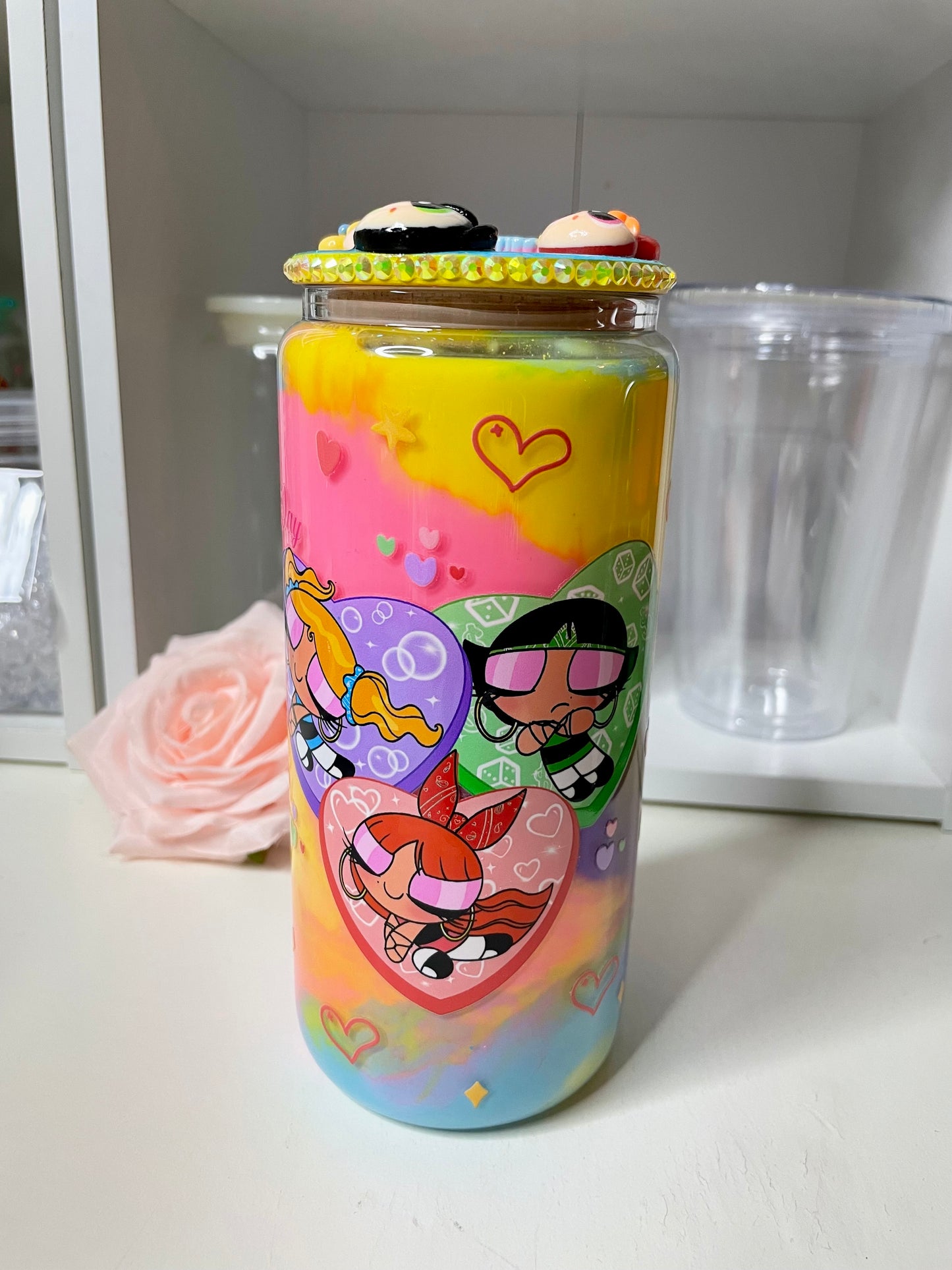 Power girls snow globe Can Glass 16oz.