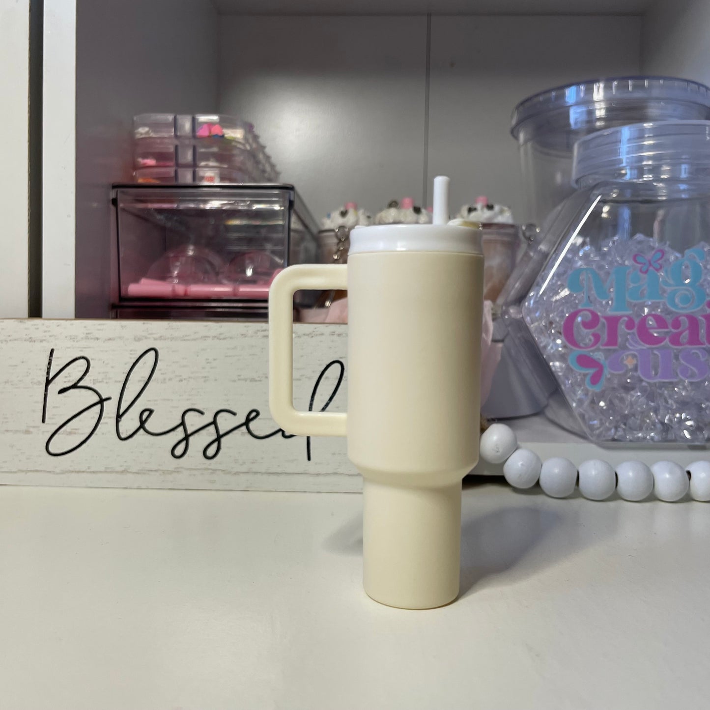 Matte White Mini Tumbler Keychain