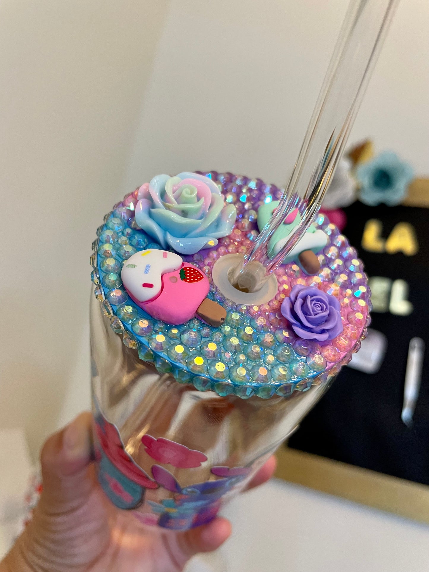 stitch can glass with decorated lid