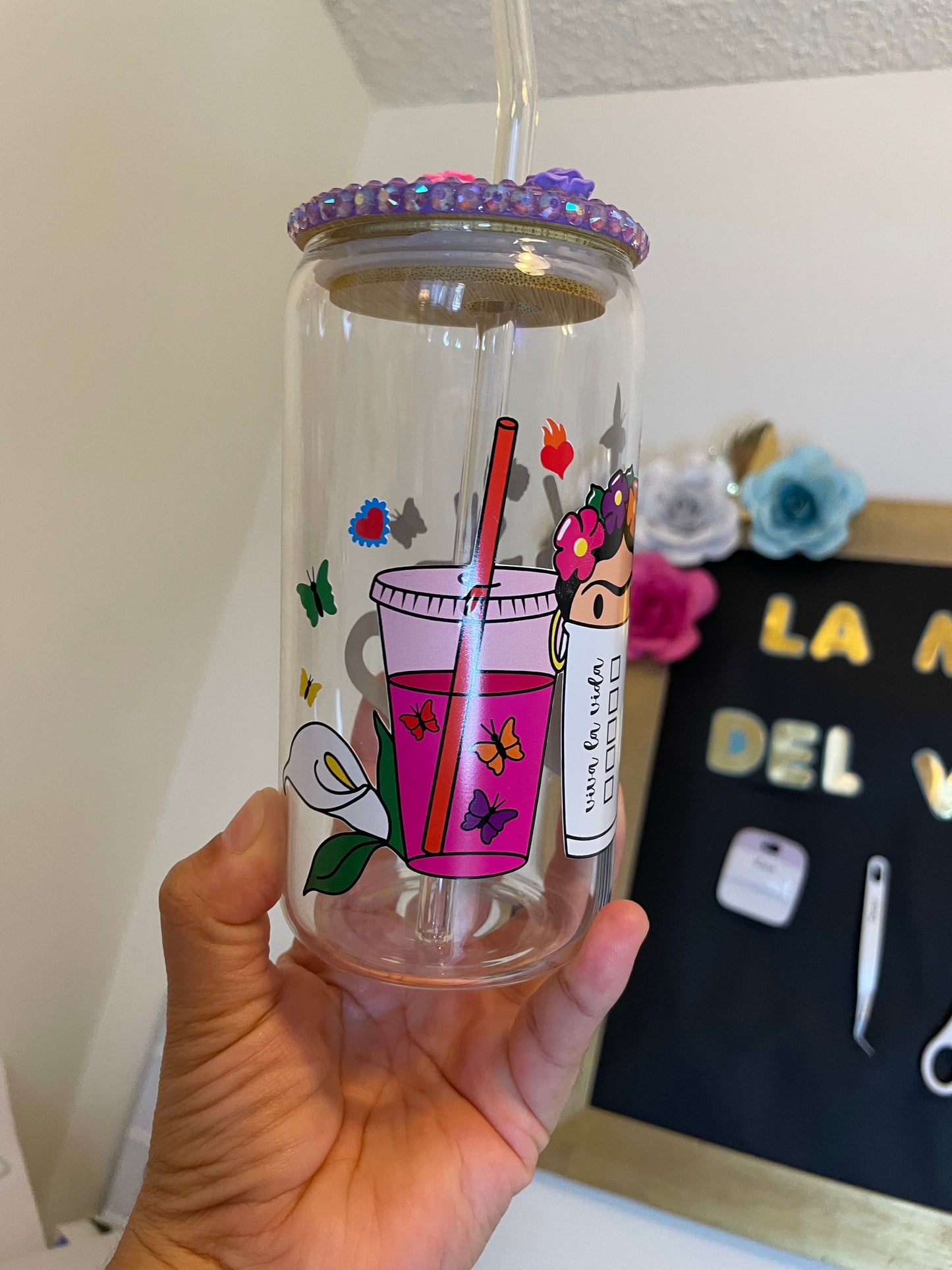 Frida Kahlo can glass 16oz.