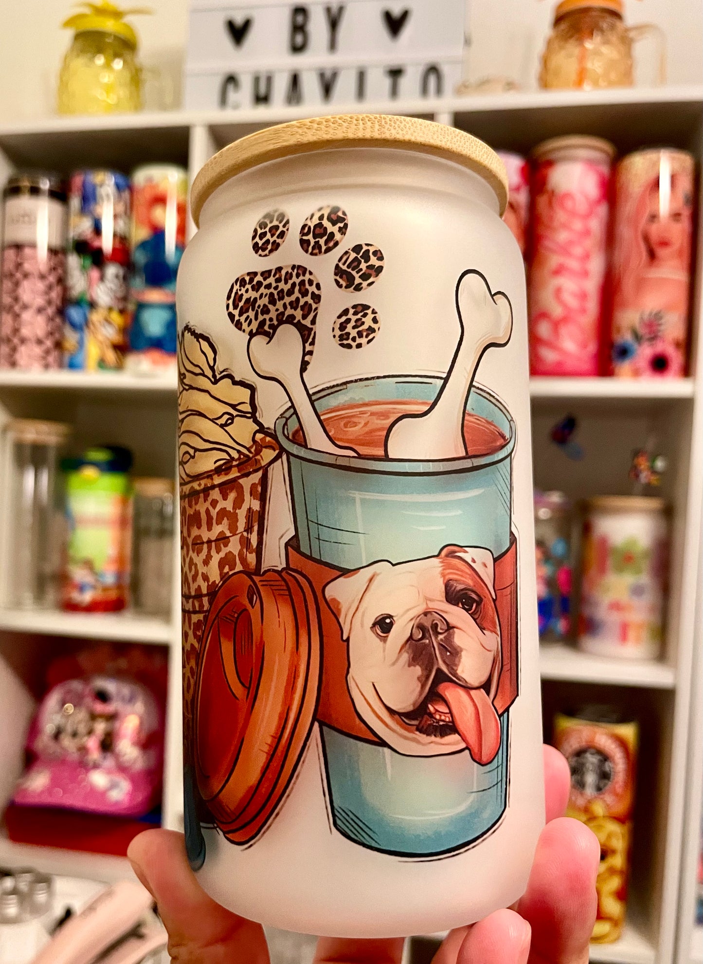 English bulldog can glass 16oz.