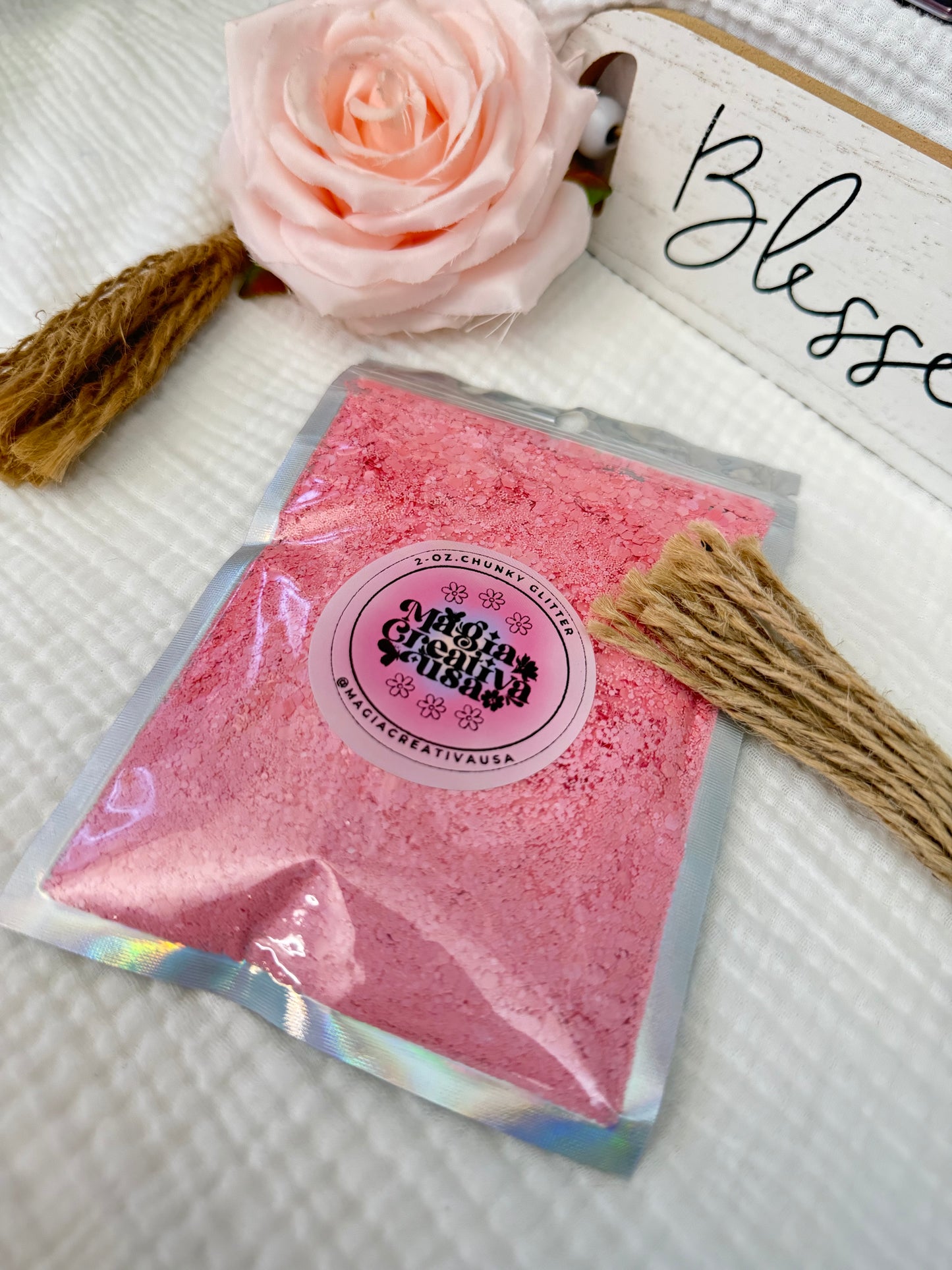 Baby pink 2oz glitter