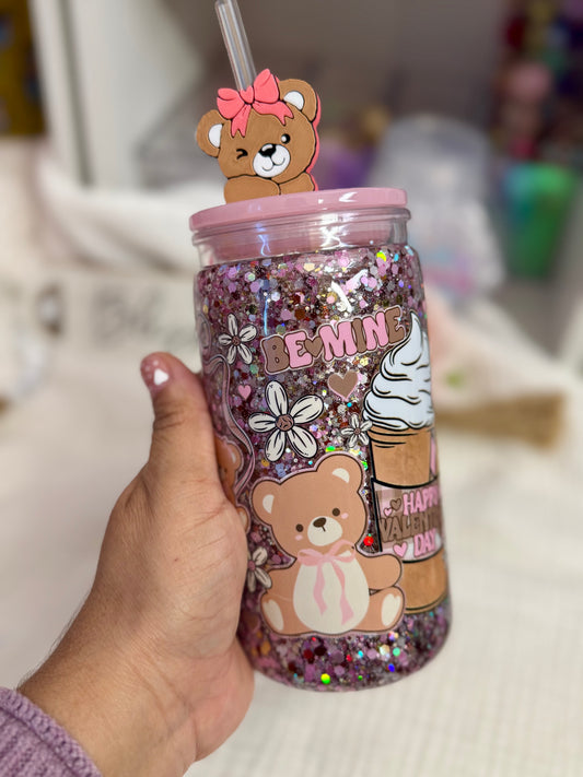 BE MINE snow globe tumbler with straw topper