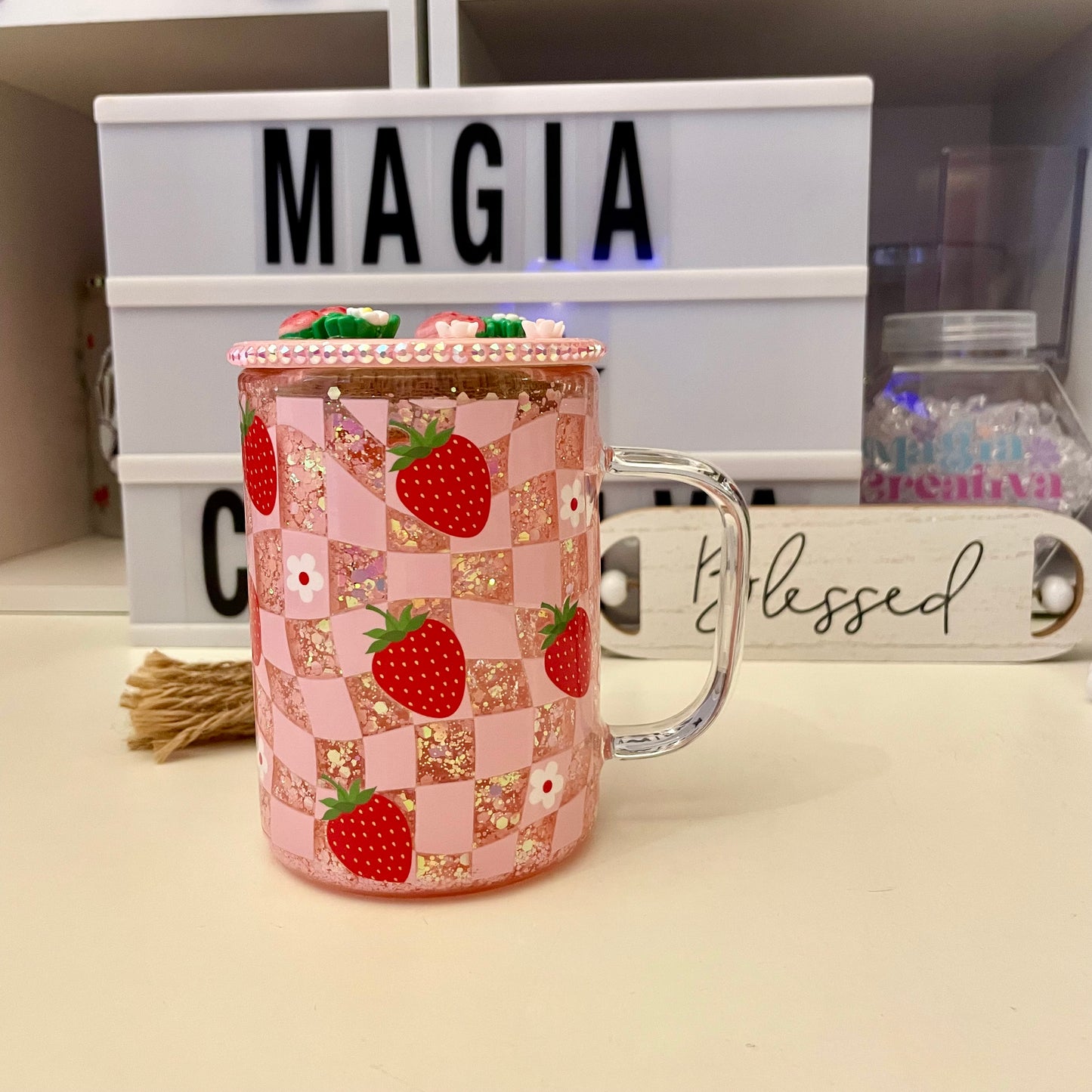 Strawberry 15oz snow globe mug