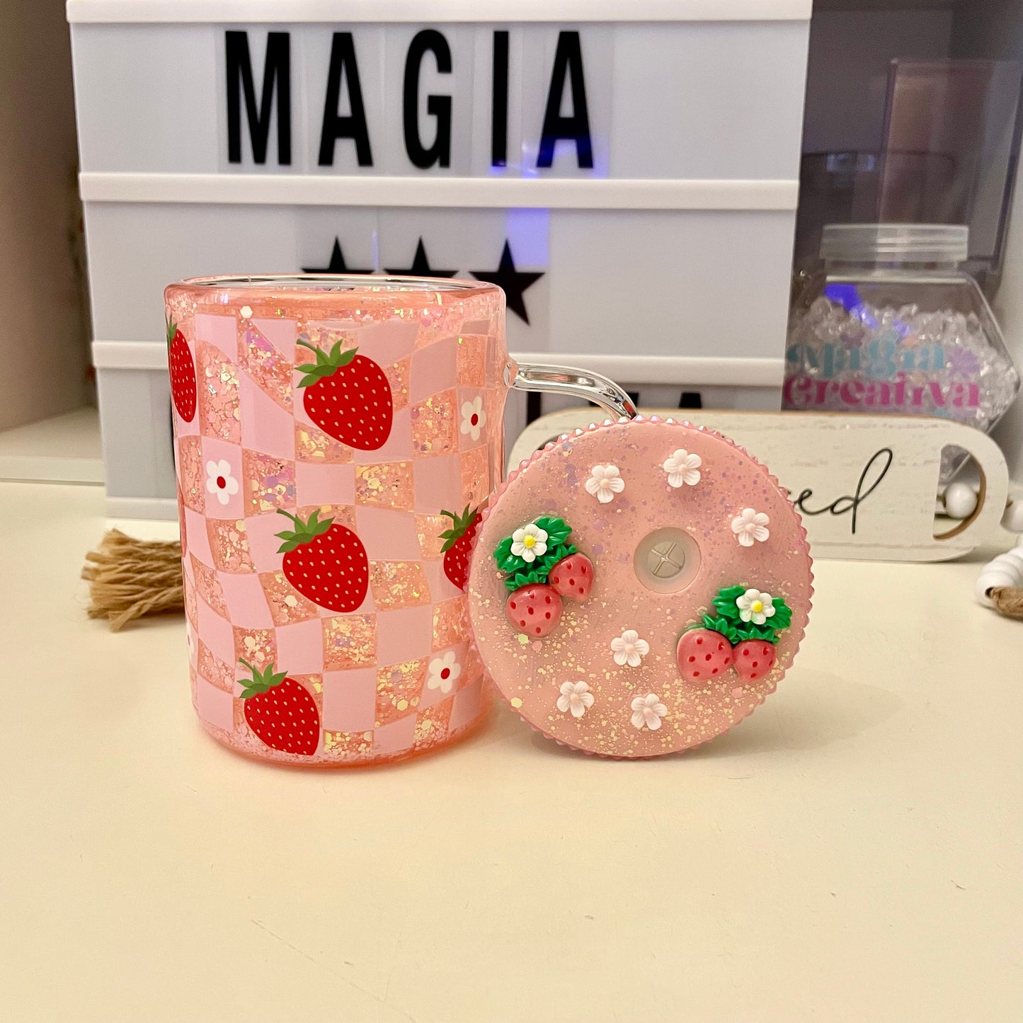 Strawberry 15oz snow globe mug