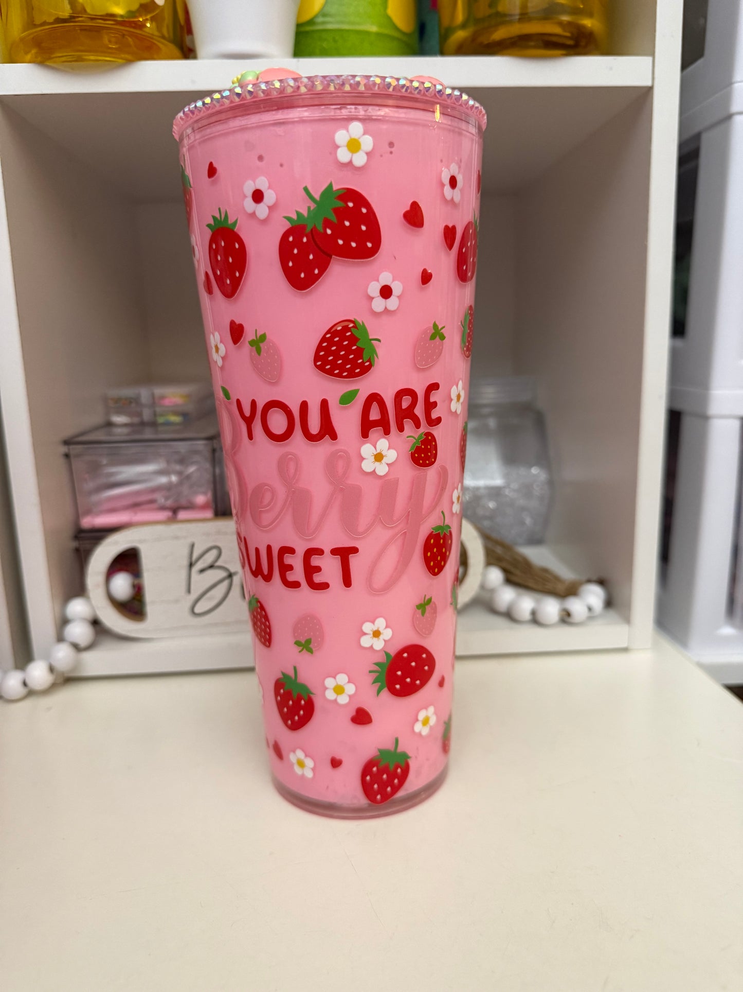 Strawberry snow globe tumbler 24oz.