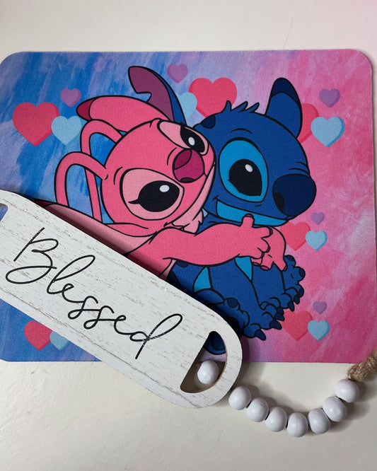 Pink & blue aliens mouse pad