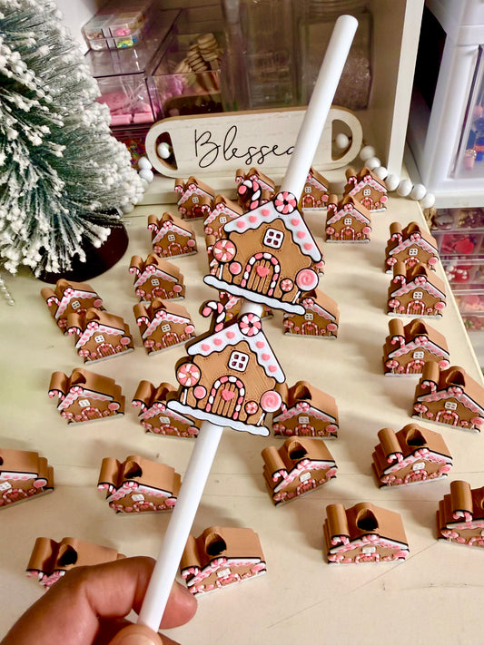 Ginger bread house straw toppers