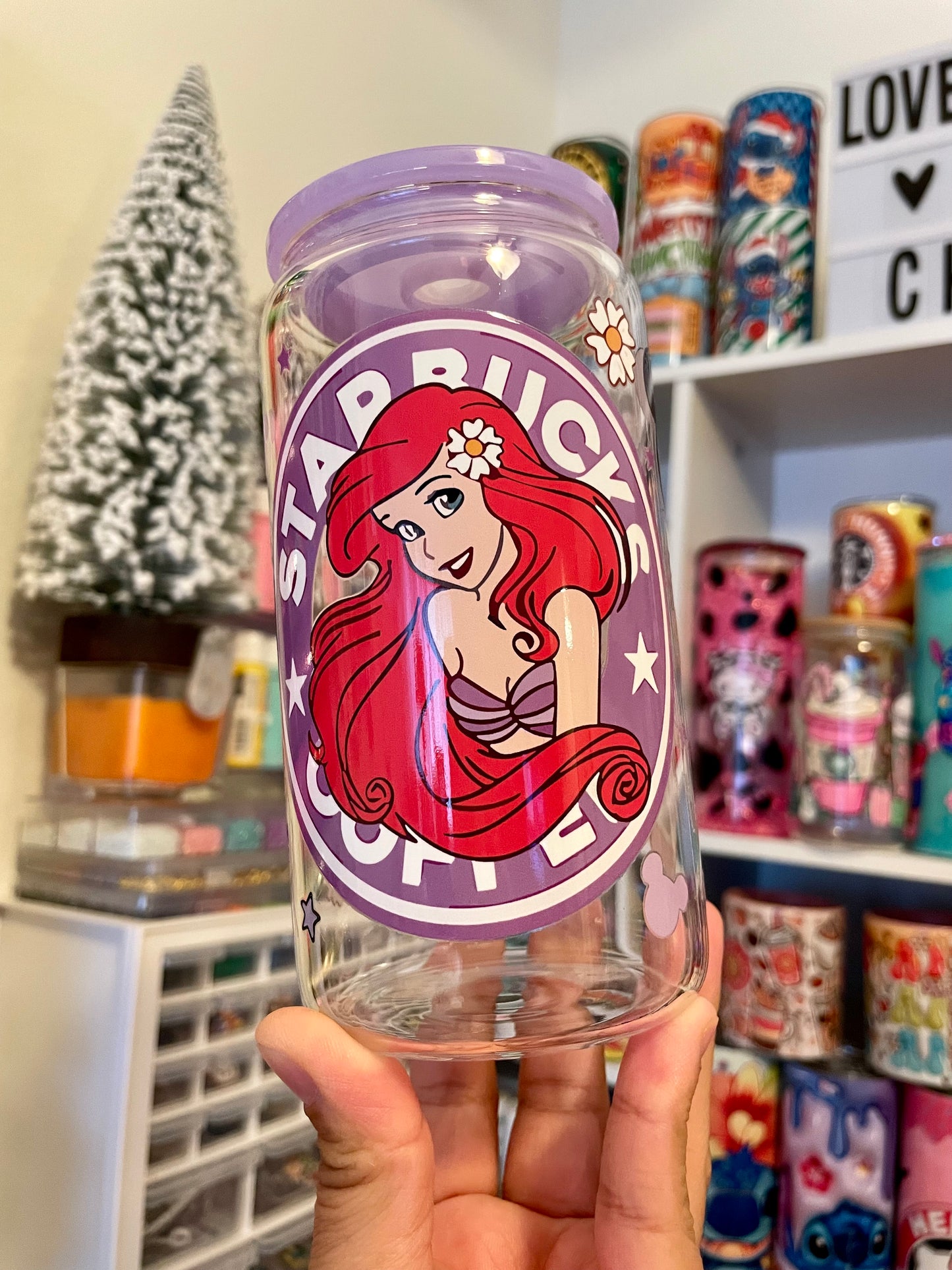 the little mermaid can glass uvdtf 16oz