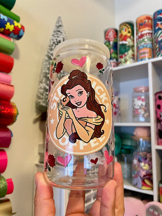 Beauty and the best can glass16.oz With colored lid