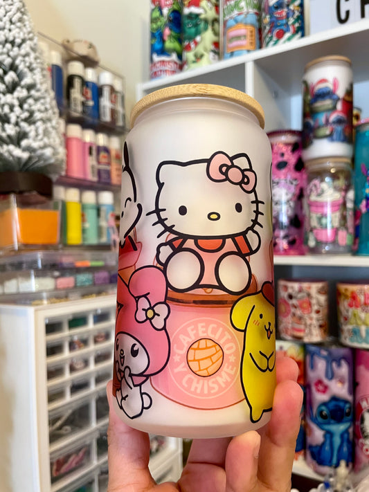 Cafecito y chisme with HelloKitty  & friends Can glass 16oz.