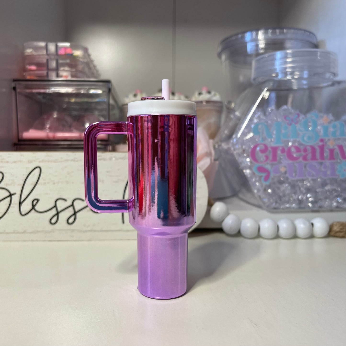 Chrome purple mini tumbler keychain