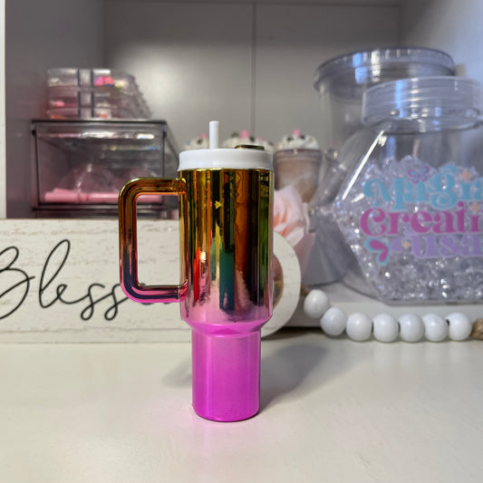 Chrome Pink with gold mini Tumbler Keychain