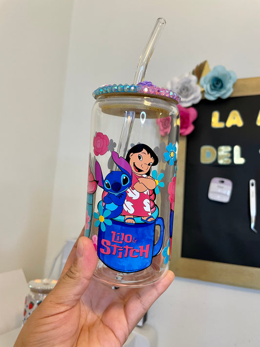 stitch can glass with decorated lid